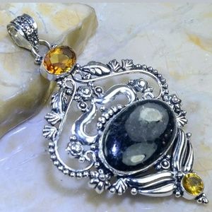 New Bronzite & Citrine Silver Pendant.